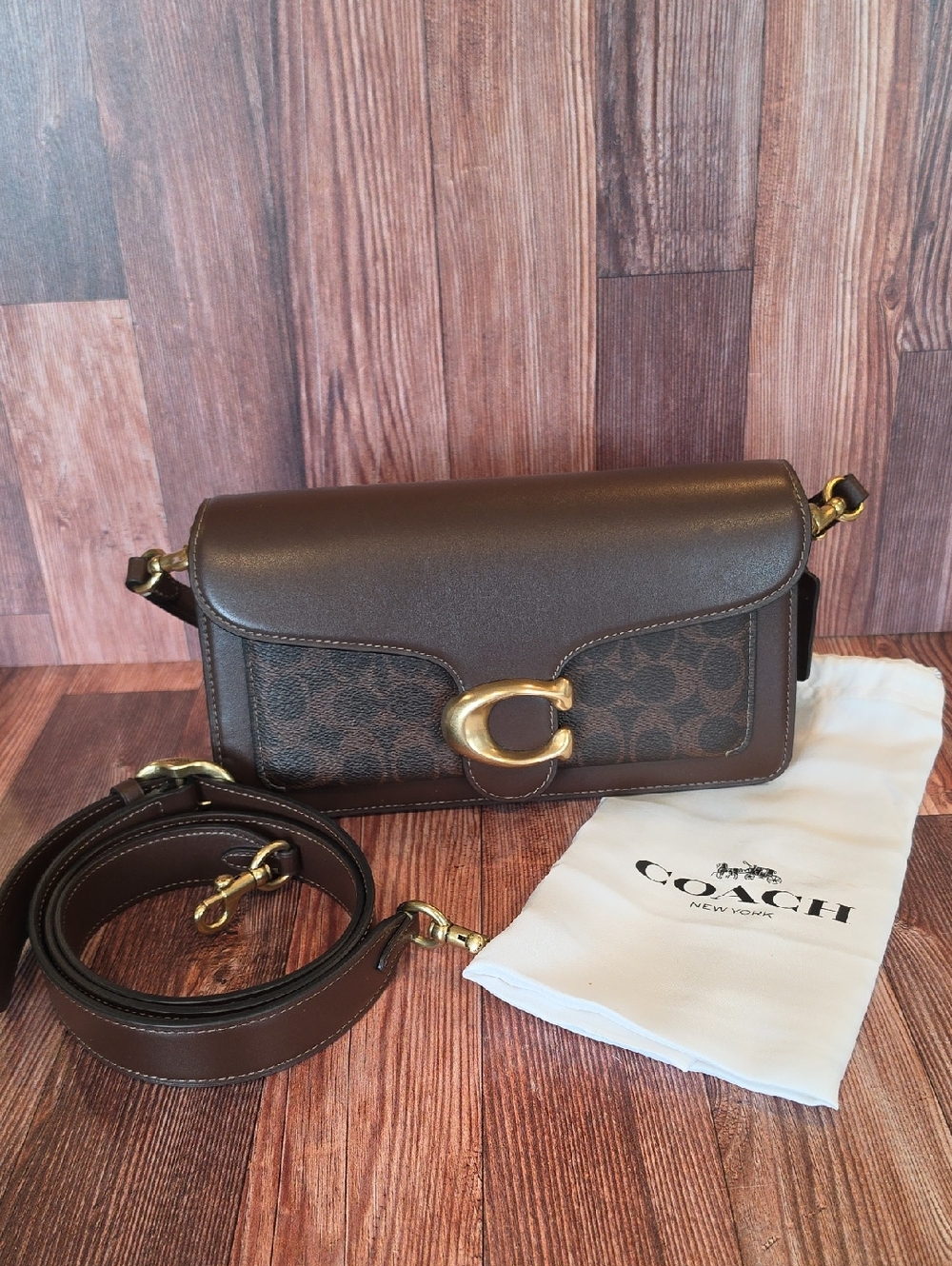 CoachTabby Maple Brown Signature Canvas & Leather Crossbody with Gold 'C'